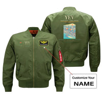 Thumbnail for Inuvik (Mike Zubko) Airport (YEV) design on green bomber jacket with custom name patch