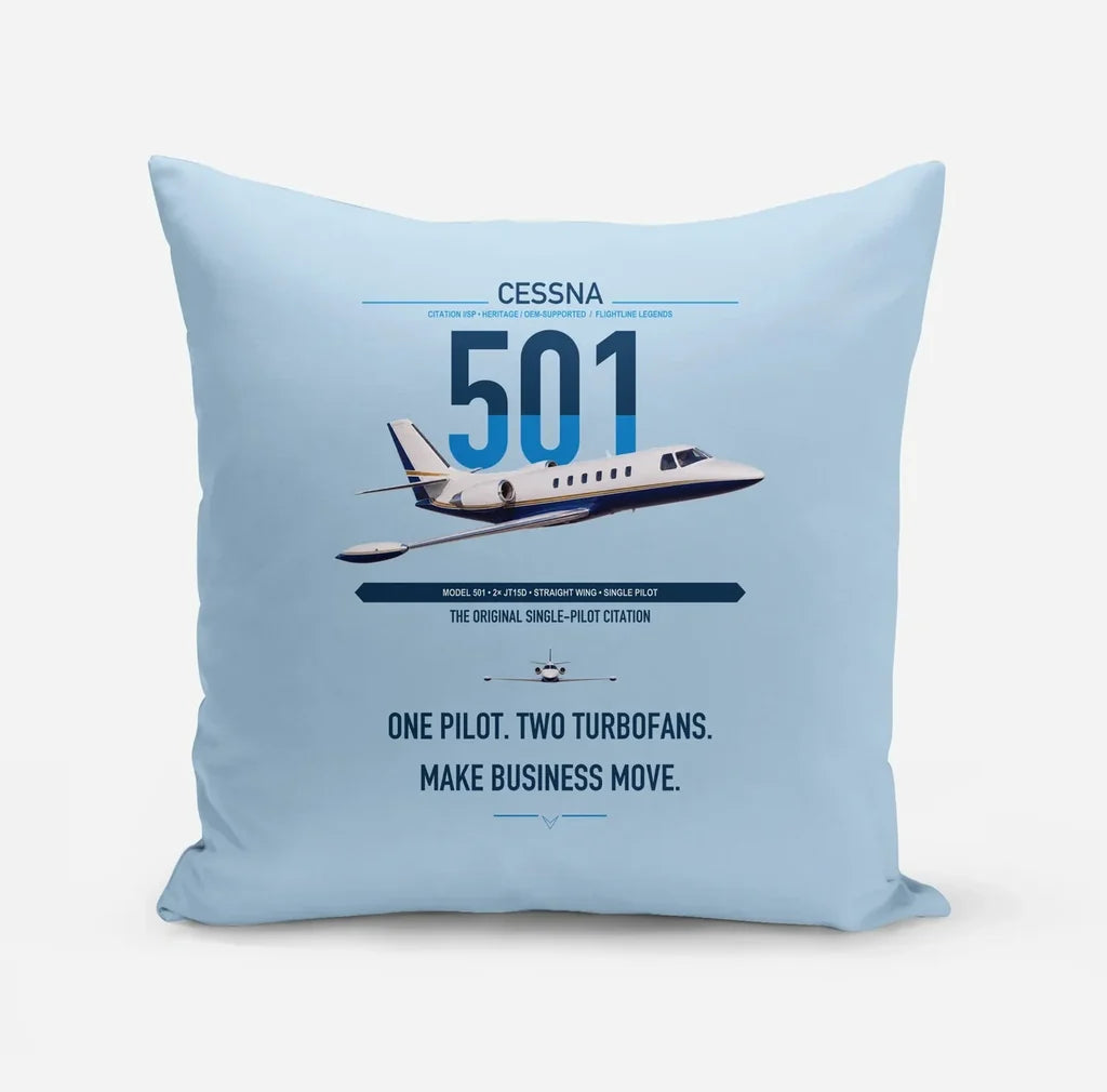 Cessna 501 Citation I SP design on light blue pillow