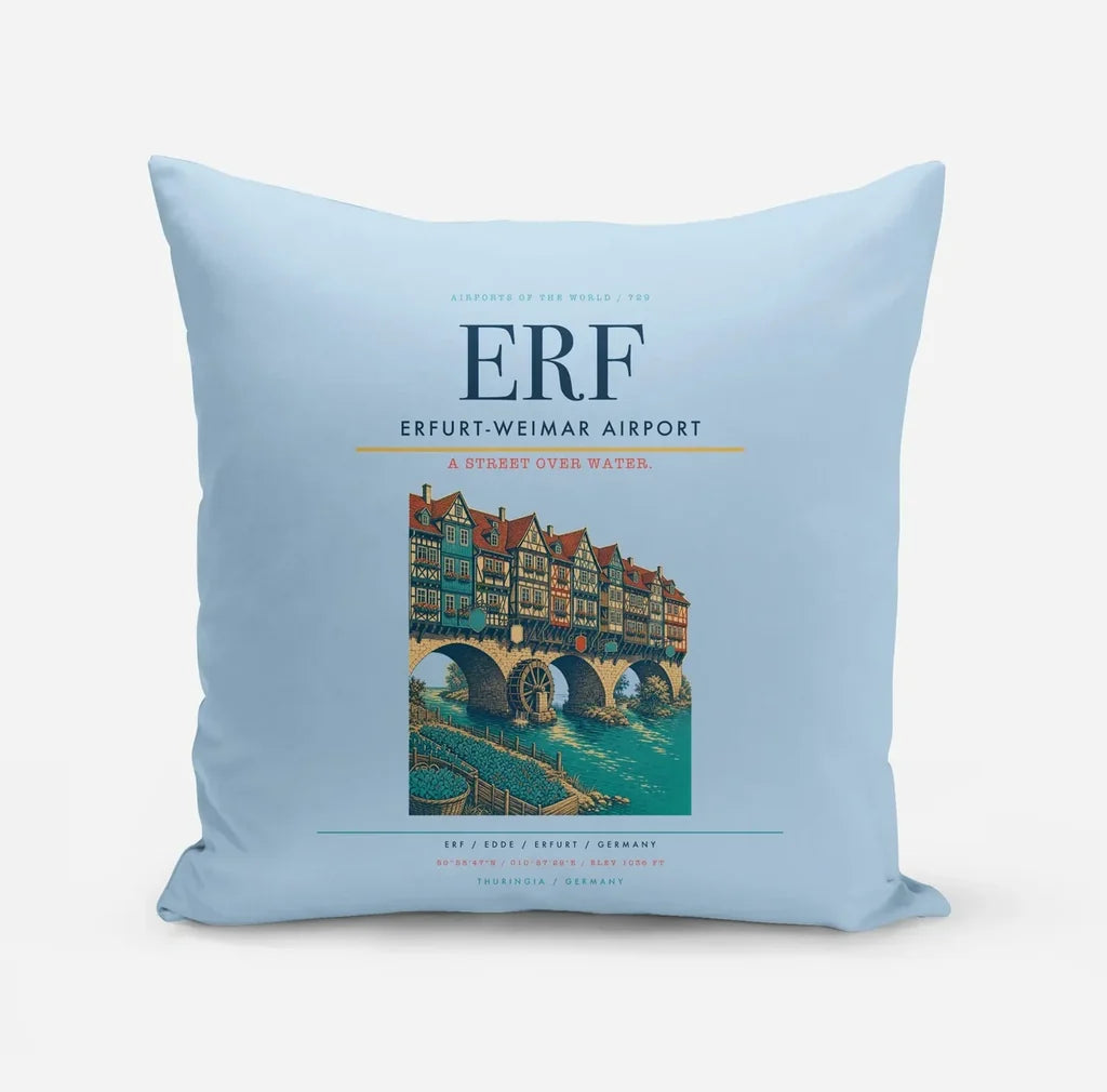 Erfurt-Weimar Airport (ERF) design on light blue pillow
