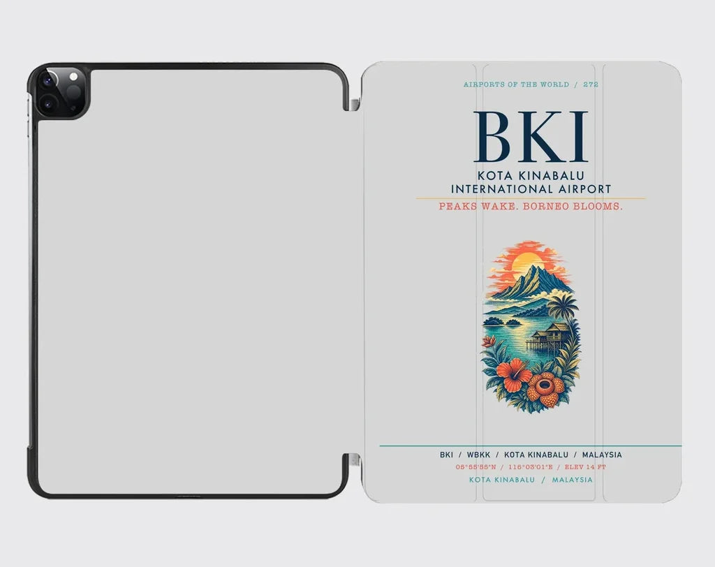 Kota Kinabalu International Airport (BKI) design on light gray ipad tablet case
