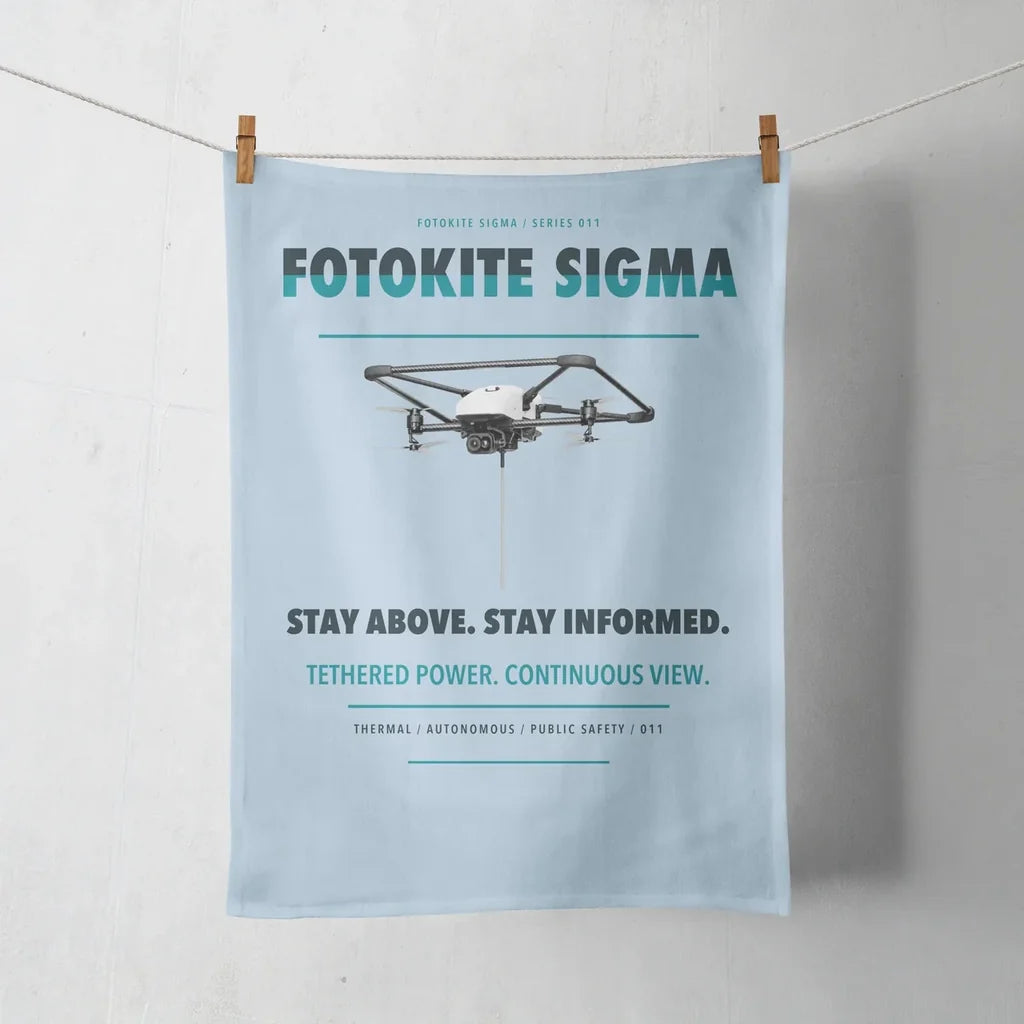Fotokite Sigma design on light blue towel