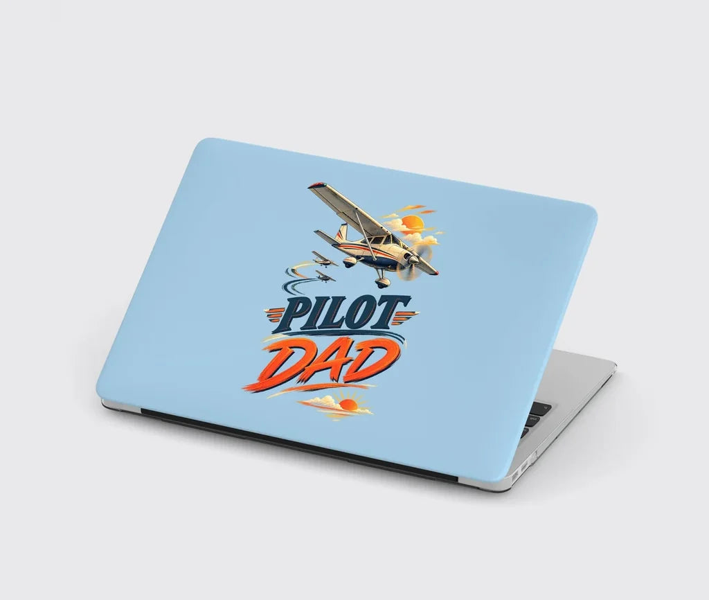 Pilot Dad design on light blue MacBook case