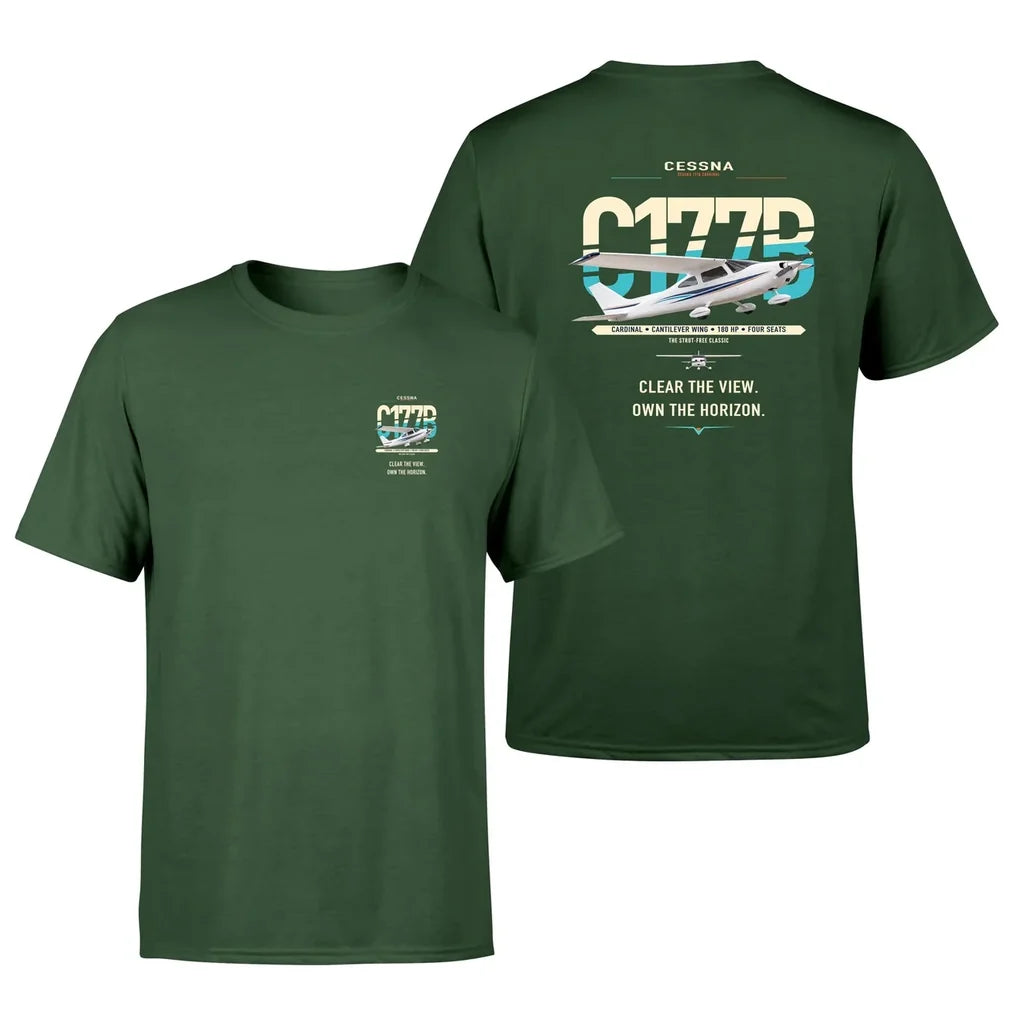 Cessna 177B Cardinal design on dark green t-shirt, double-side print