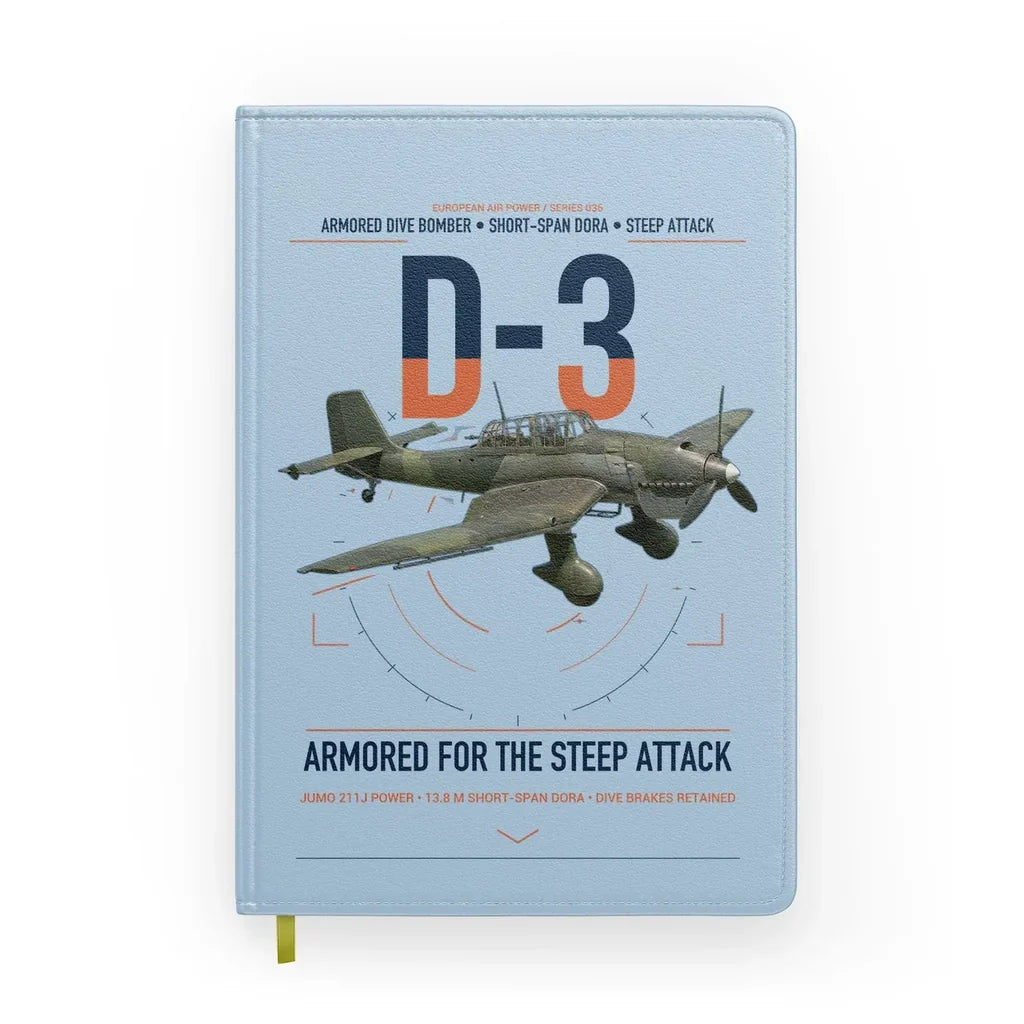 Junkers Ju 87D-3 design on light blue notebook