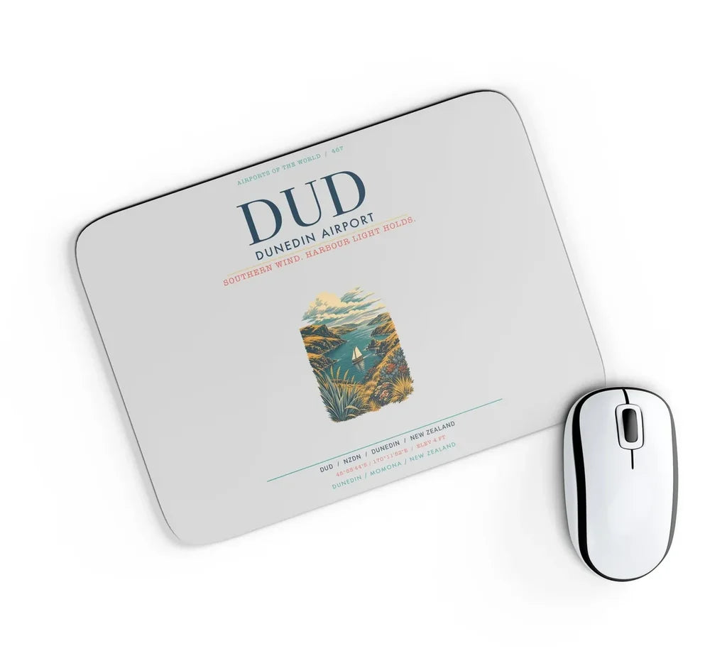 Dunedin Airport (DUD) design on light gray rectangle mouse pad