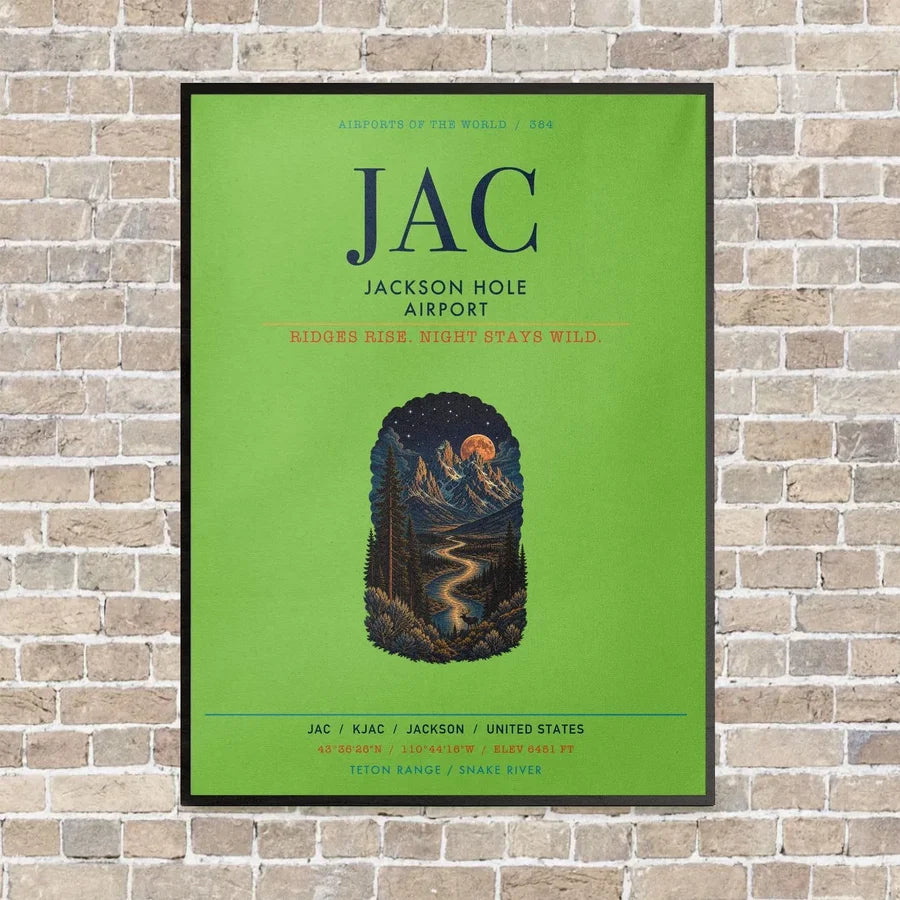 Jackson Hole Airport JAC vertical canvas print - framed - light green background
