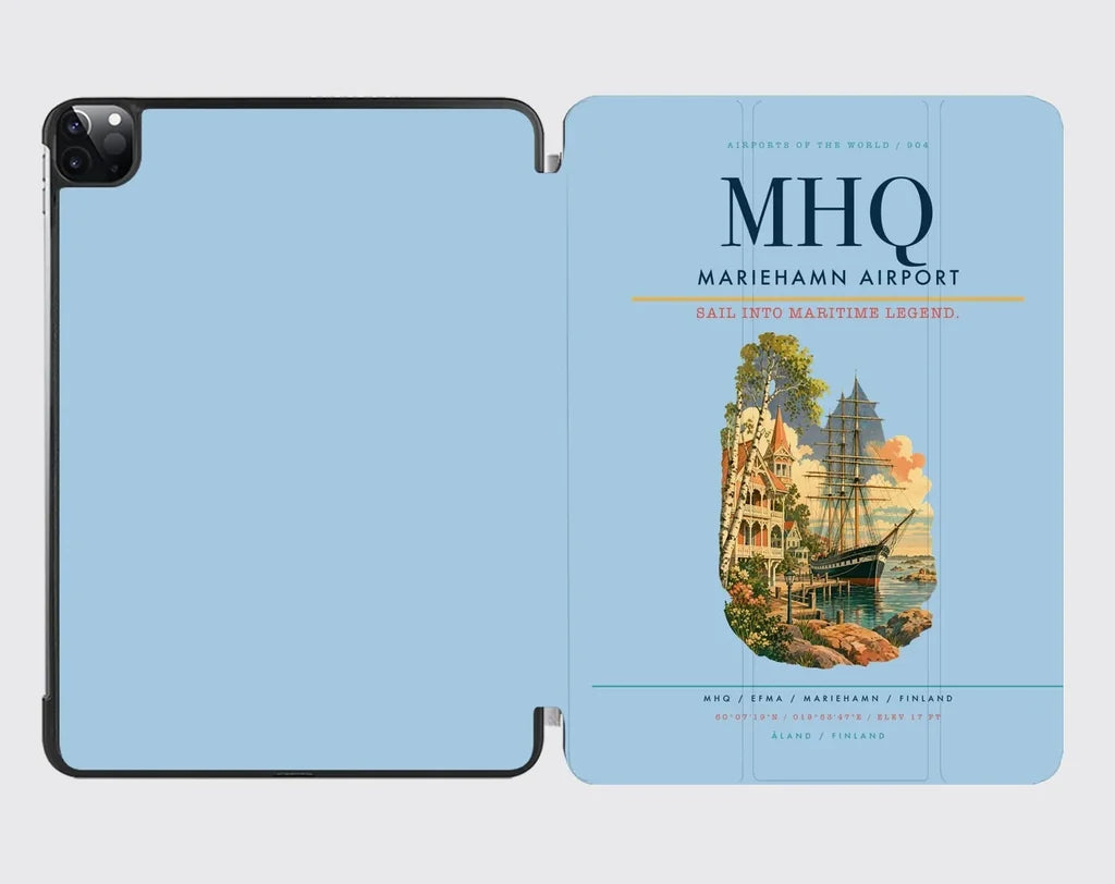 Mariehamn Airport (MHQ) design on light blue ipad tablet case