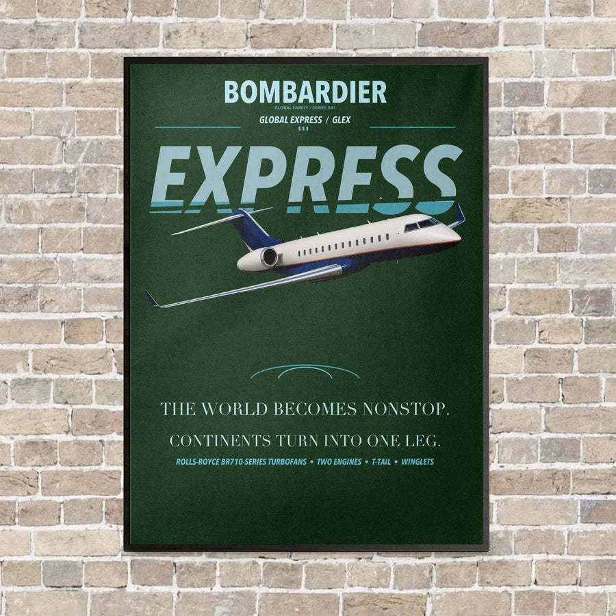 Bombardier Global Express vertical canvas print - framed - dark green background