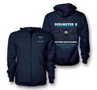 Thumbnail for Skyfront Perimeter 8 design on navy blue zipped hoodie