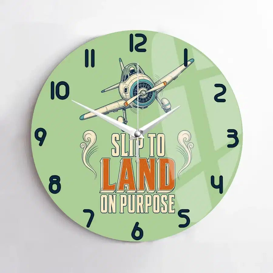 Slip To Land On Purpose design on light green no frame wall clock