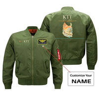 Thumbnail for Kittilä Airport (KTT) design on green bomber jacket with custom name patch
