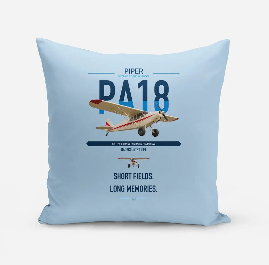 Piper PA-18 Super Cub design on light blue pillow