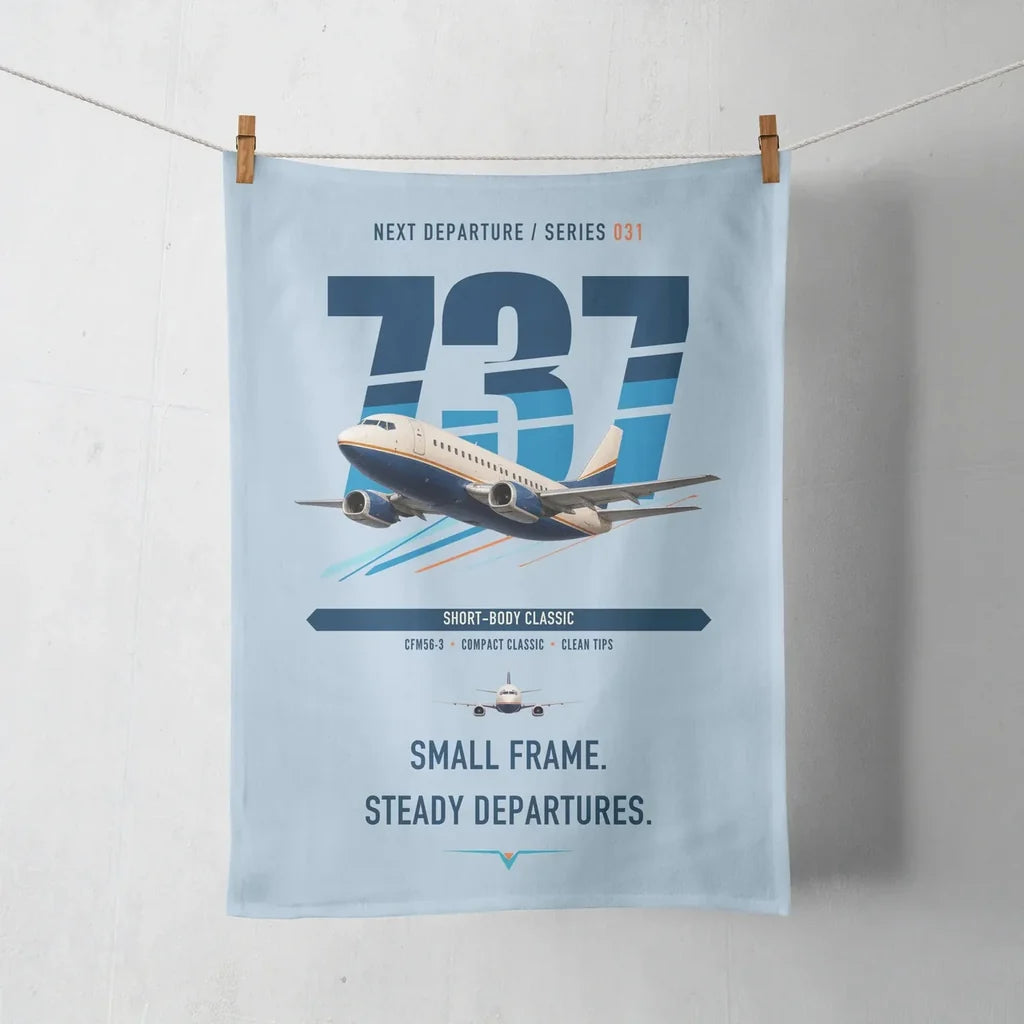 Boeing 737-500 Classic design on light blue towel
