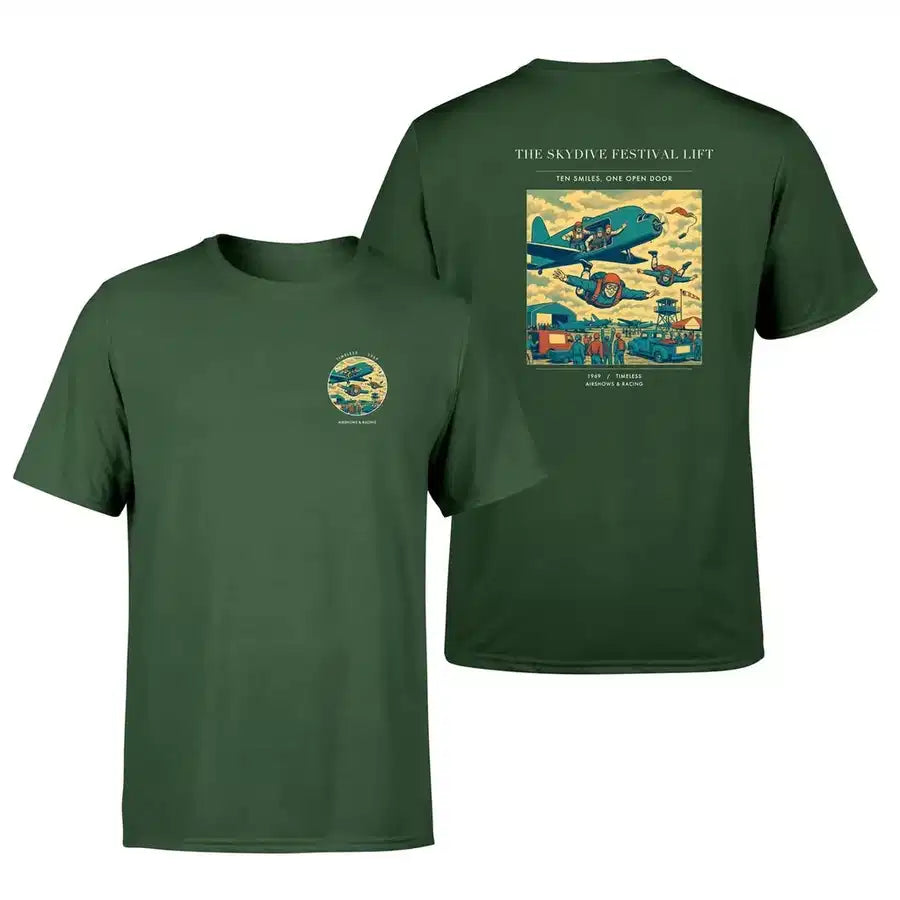 VINTAGE G4471 - The Skydive Festival Lift - Double-Side T-Shirt design on darkgreen double side t shirt