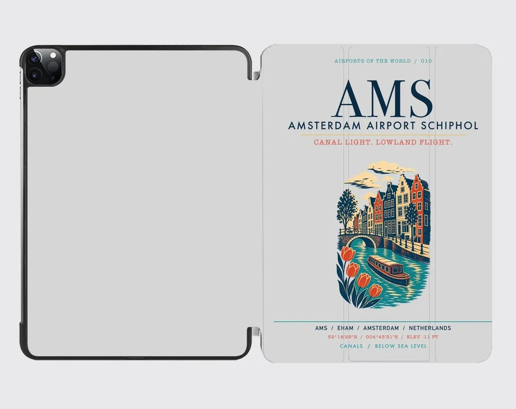 Amsterdam Airport Schiphol (AMS) design on light gray ipad tablet case