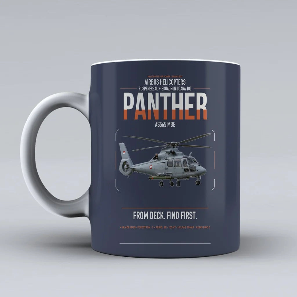 Airbus Helicopters AS565 MBe Panther design on dark blue ceramic mug, double-side print