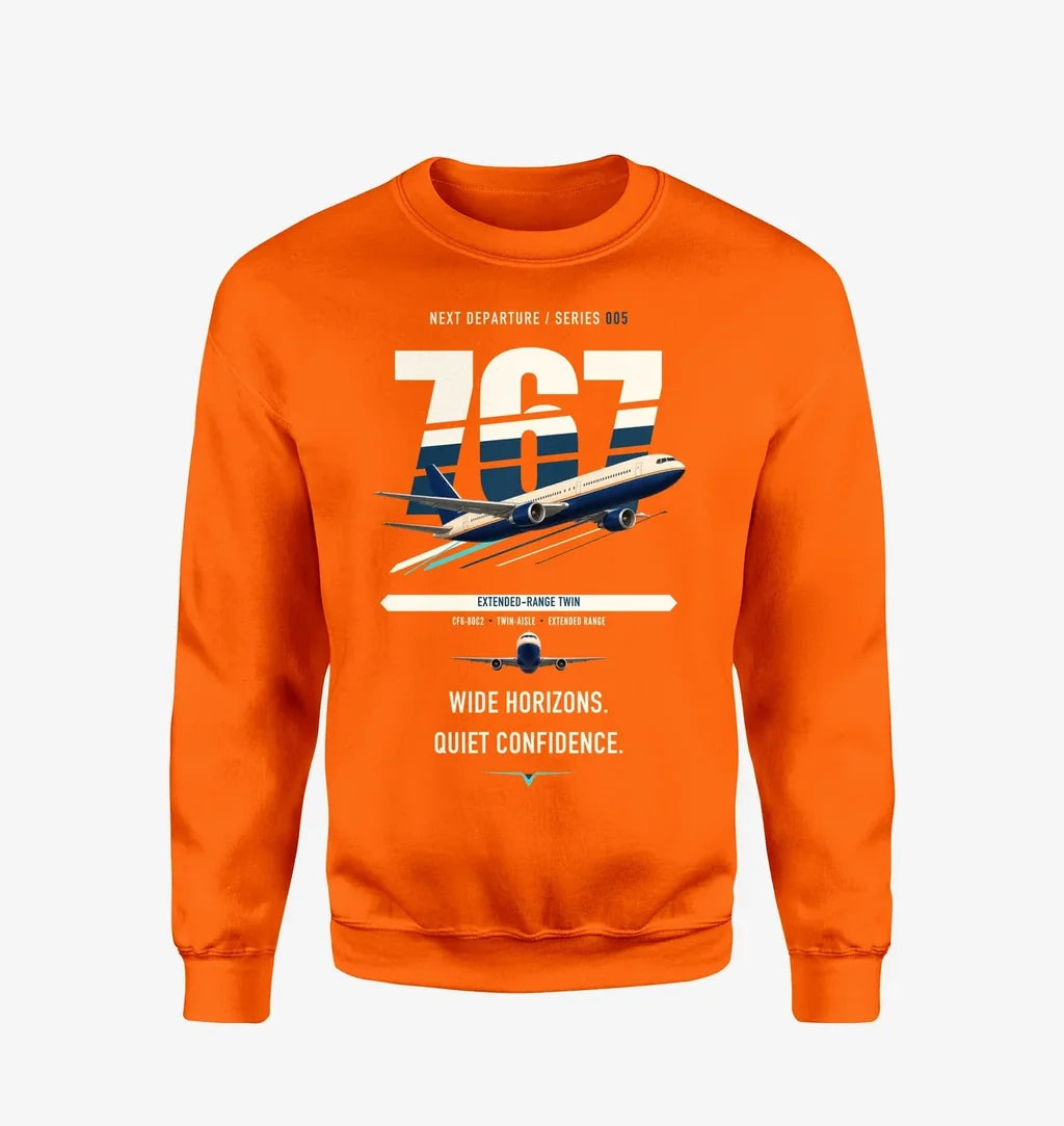 Boeing 767-300ER design on orange sweatshirt