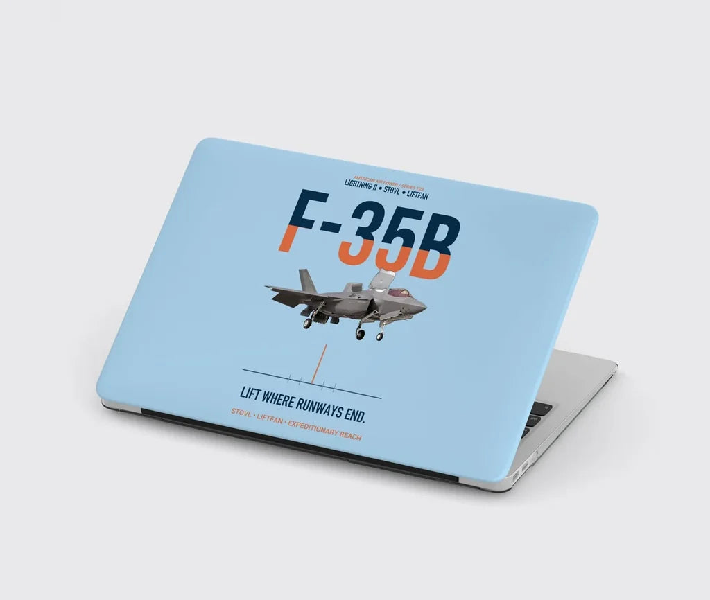 F-35B Lightning II Lift Where Runways End design on light blue MacBook case