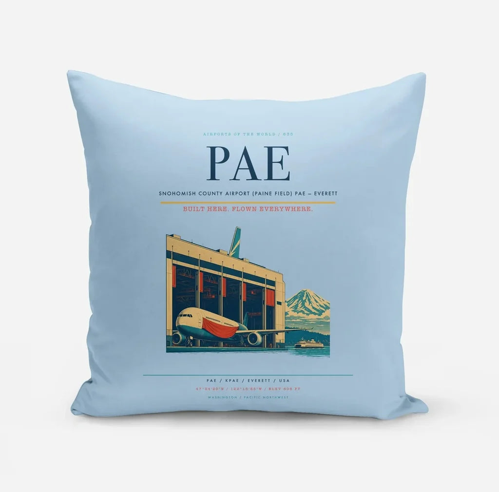 Snohomish County Airport (Paine Field) (PAE) design on light blue pillow