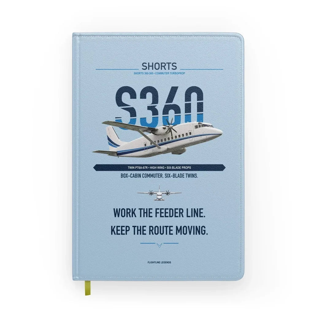 Shorts 360-300 design on light blue notebook