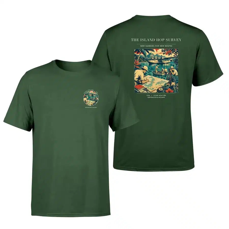 VINTAGE G4209 - The Island Hop Survey - Double-Side T-Shirt design on darkgreen double side t shirt