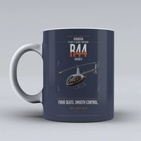 Thumbnail for Robinson R44 Raven II design on dark blue ceramic mug, double-side print