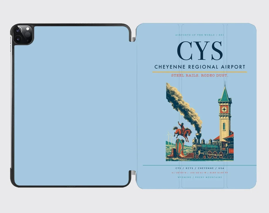 Cheyenne Regional Airport (CYS) design on light blue ipad tablet case