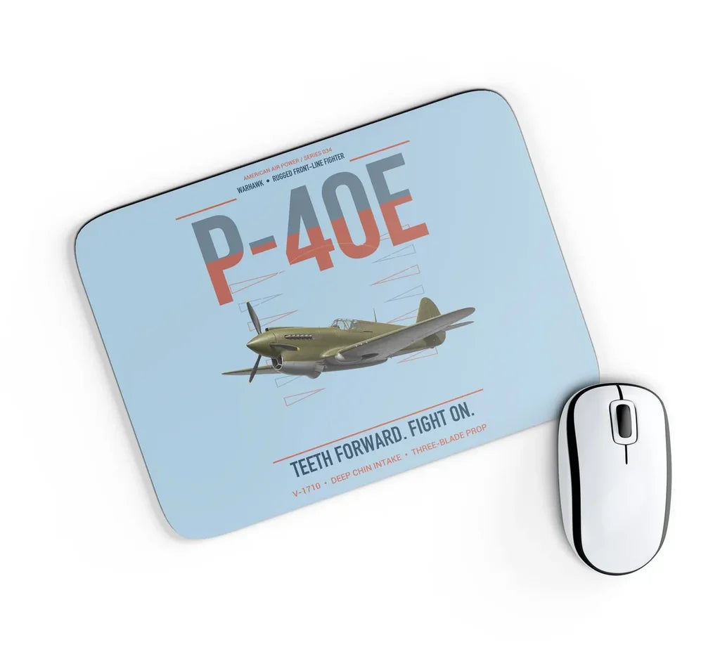 P-40E Warhawk design on light blue rectangle mouse pad