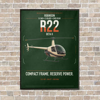 Thumbnail for Robinson R22 Beta II vertical canvas print - framed - dark green background