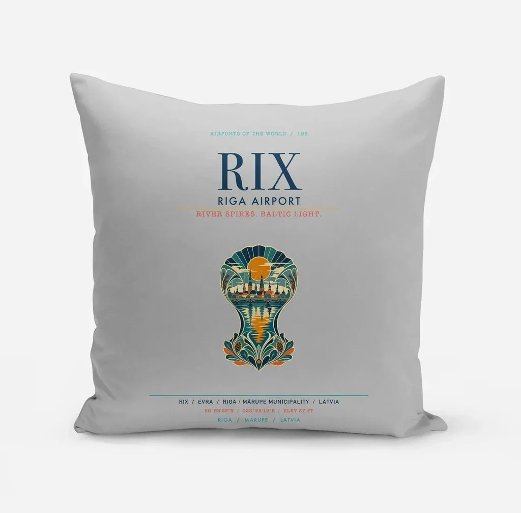 Riga Airport (RIX) design on light gray pillow