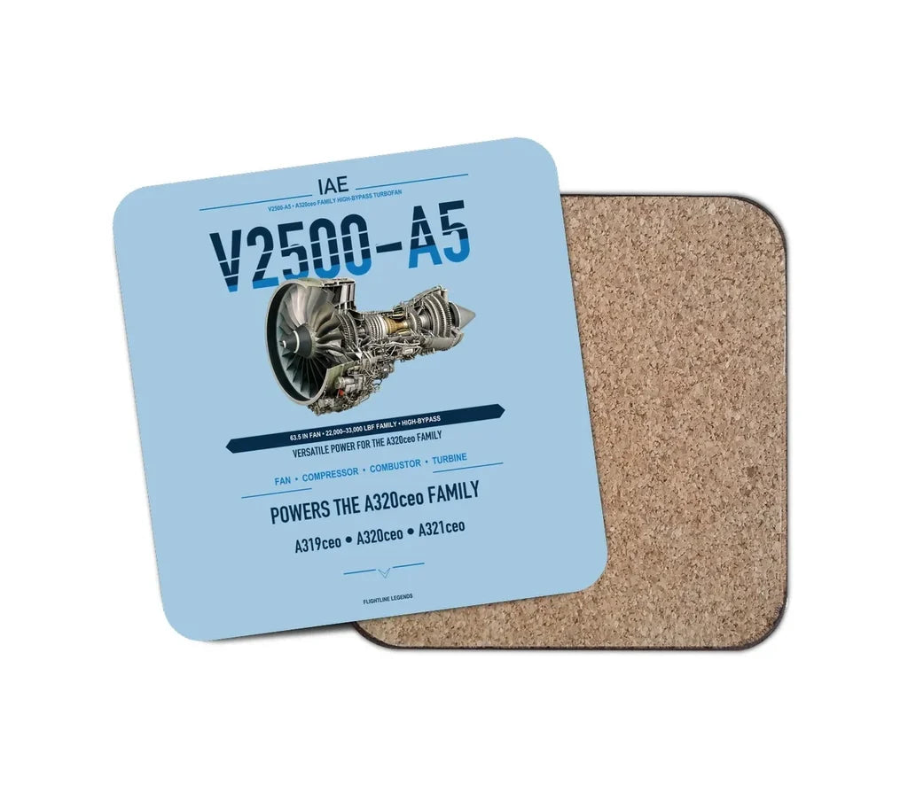V2500-A5 design on light blue 1 piece coaster
