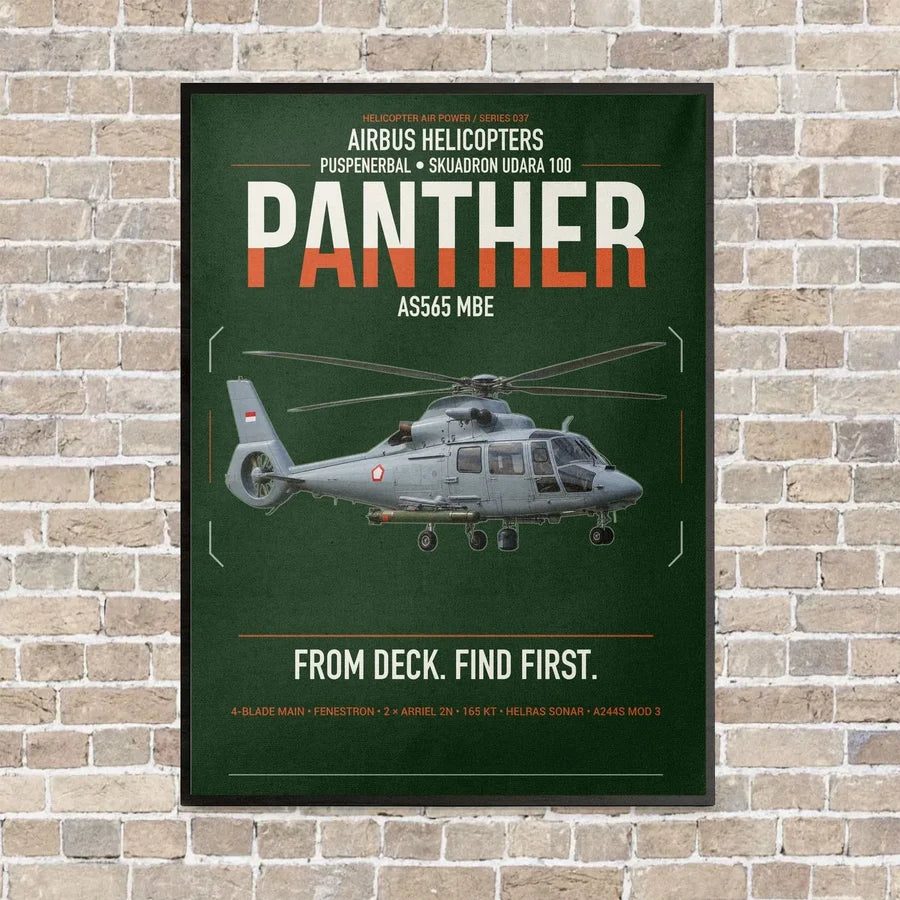 Airbus Helicopters AS565 MBe Panther vertical canvas print - framed - dark green background