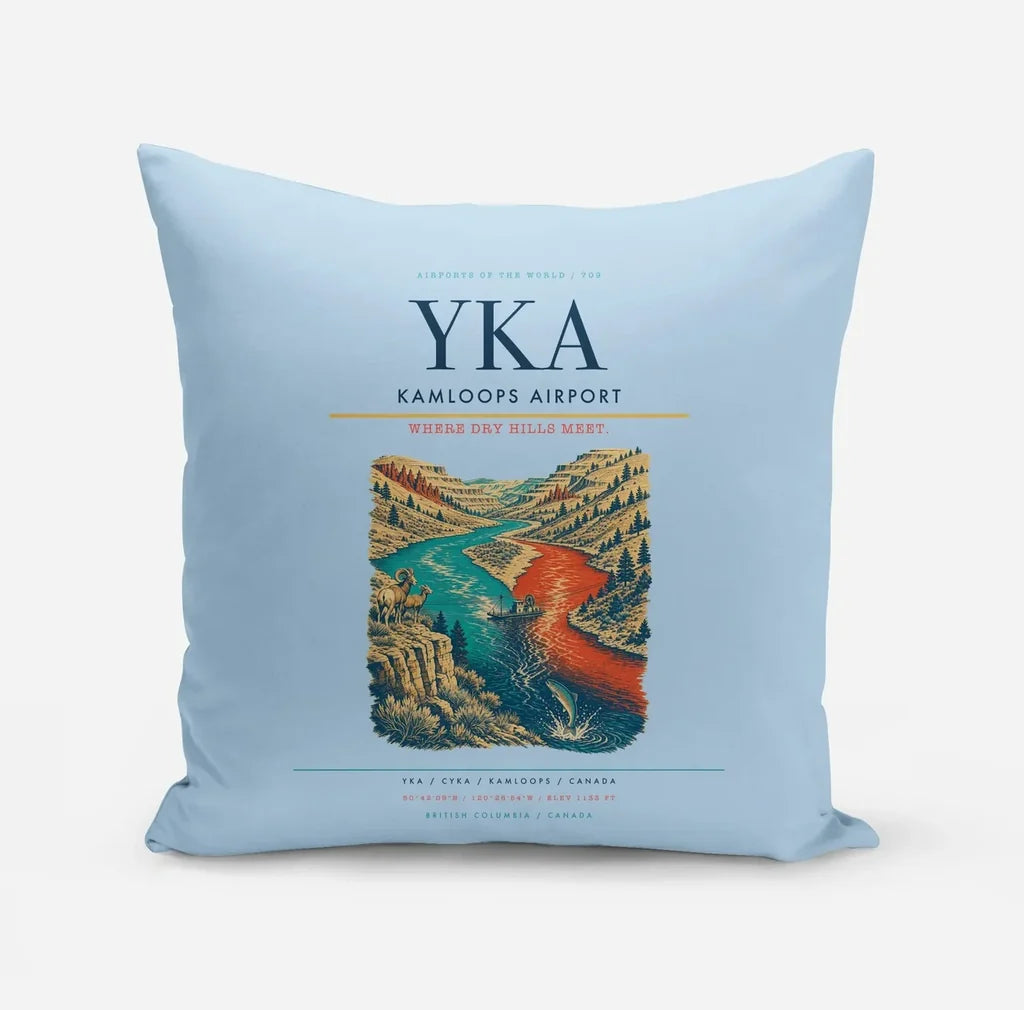 Kamloops Airport (YKA) design on light blue pillow