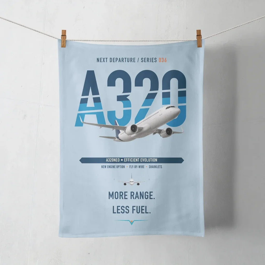 Airbus A320neo design on light blue towel