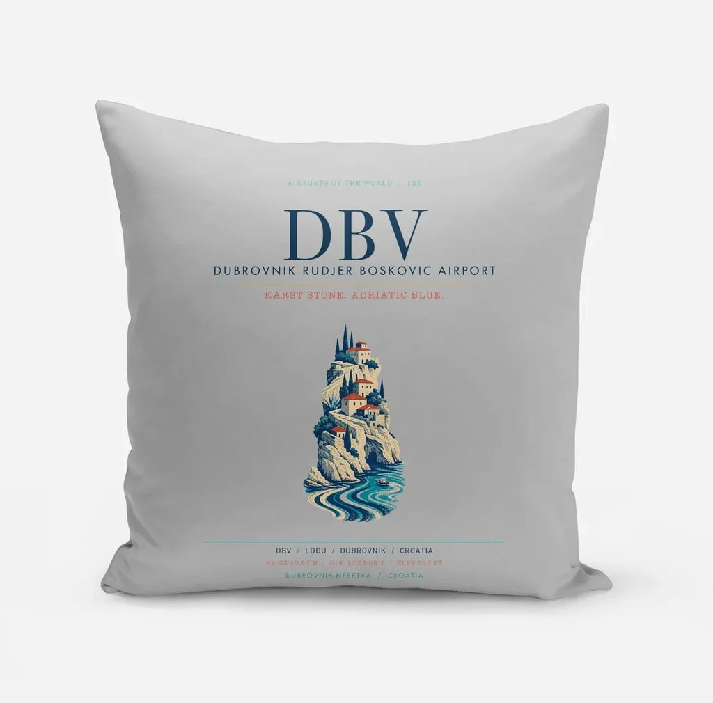 Dubrovnik Ruđer Bošković Airport (DBV) design on light gray pillow