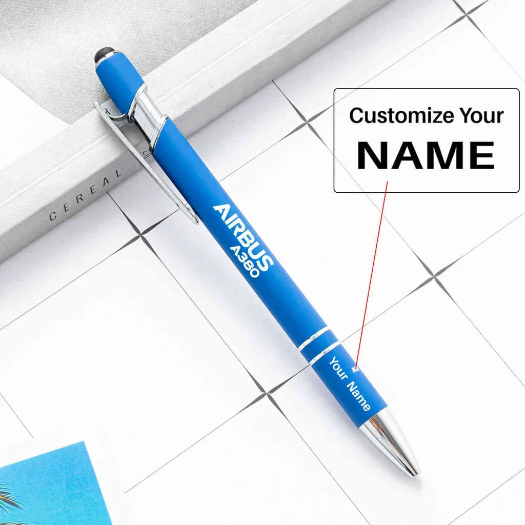 Airbus A380 & Text touch pen - blue with name
