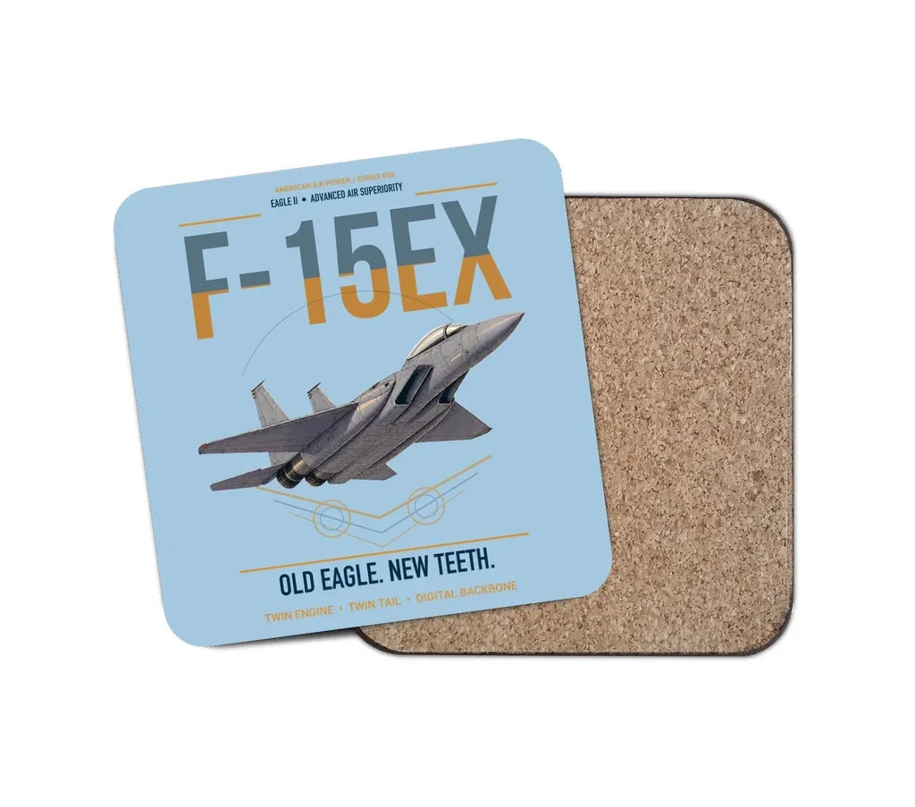 F-15EX Eagle II design on light blue 1 piece coaster