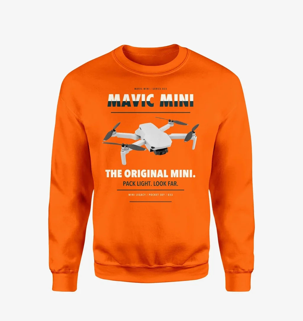 DJI Mavic Mini design on orange sweatshirt