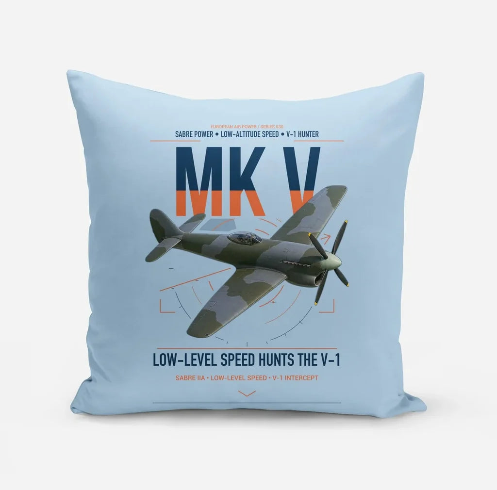 Hawker Tempest Mk V design on light blue pillow
