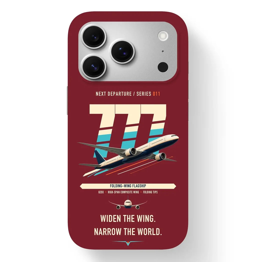 Boeing 777-9 design on dark red magsafe iphone case