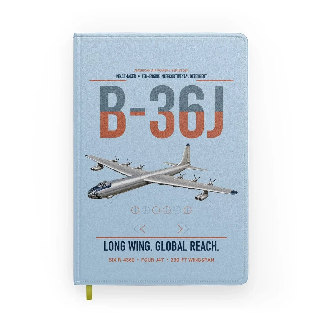 B-36J Peacemaker design on light blue notebook