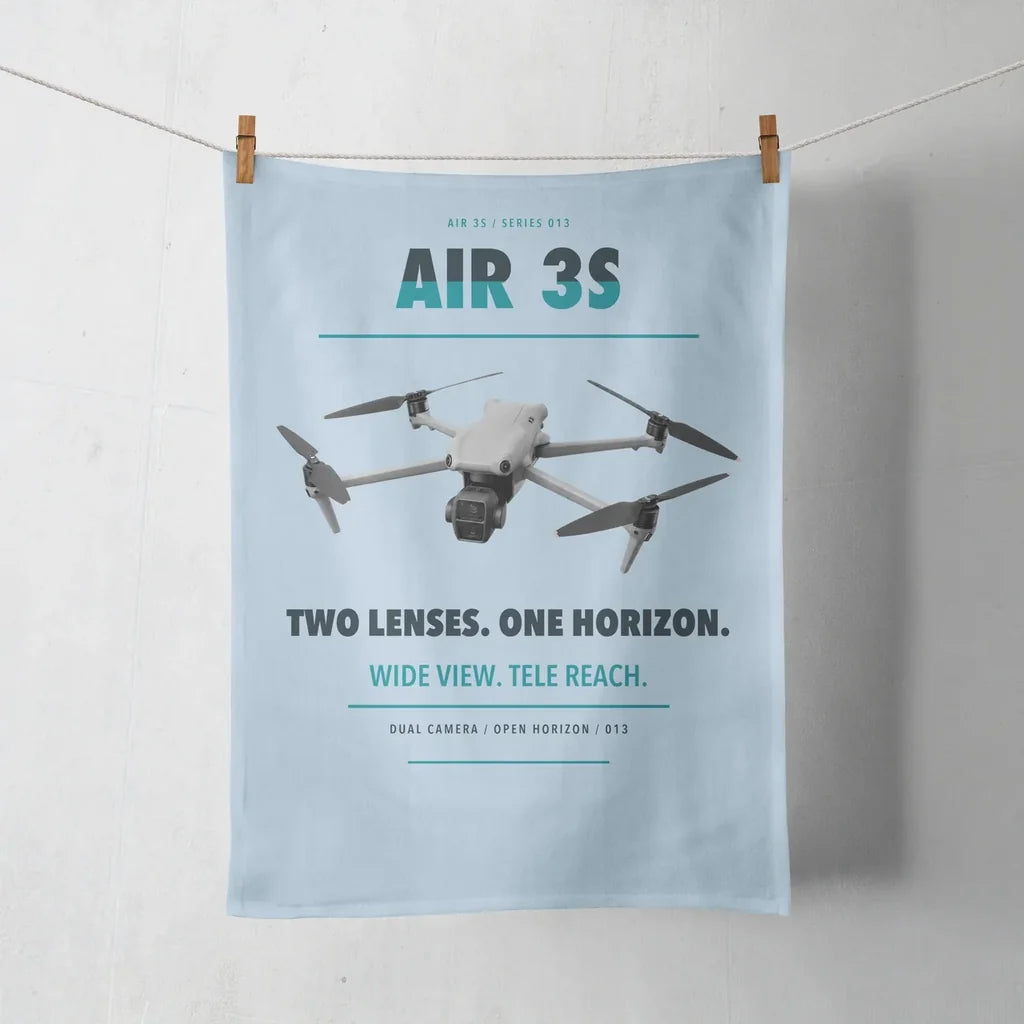 DJI Air 3S design on light blue towel