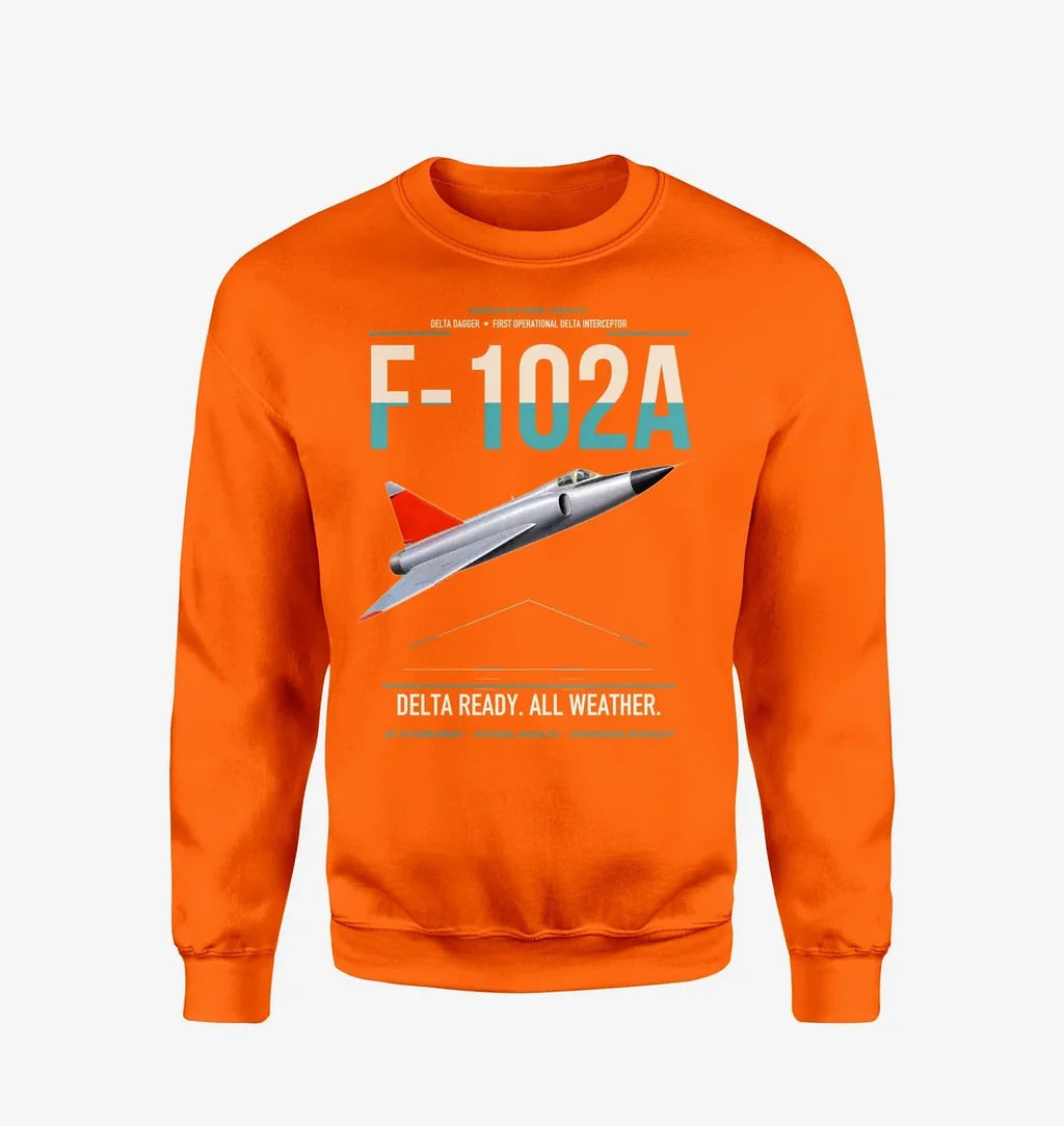 F-102A Delta Dagger design on orange sweatshirt