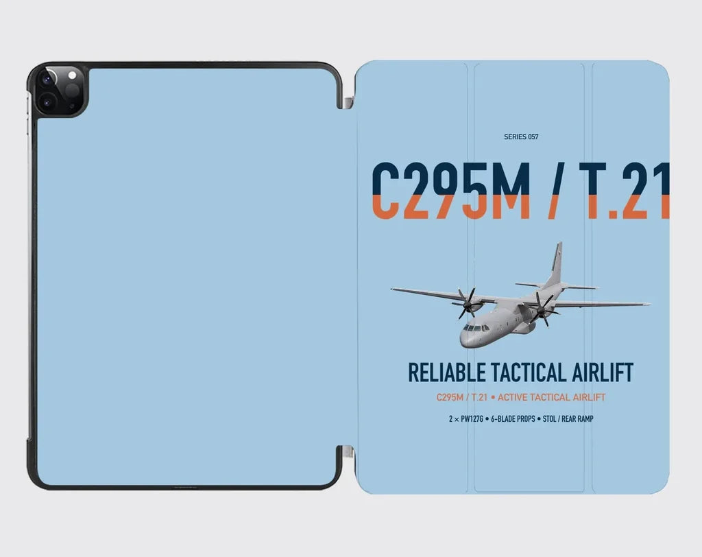 Airbus C295M T.21 design on light blue ipad tablet case