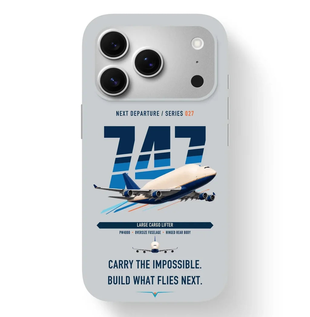 Boeing 747-400 Dreamlifter design on light gray magsafe iphone case