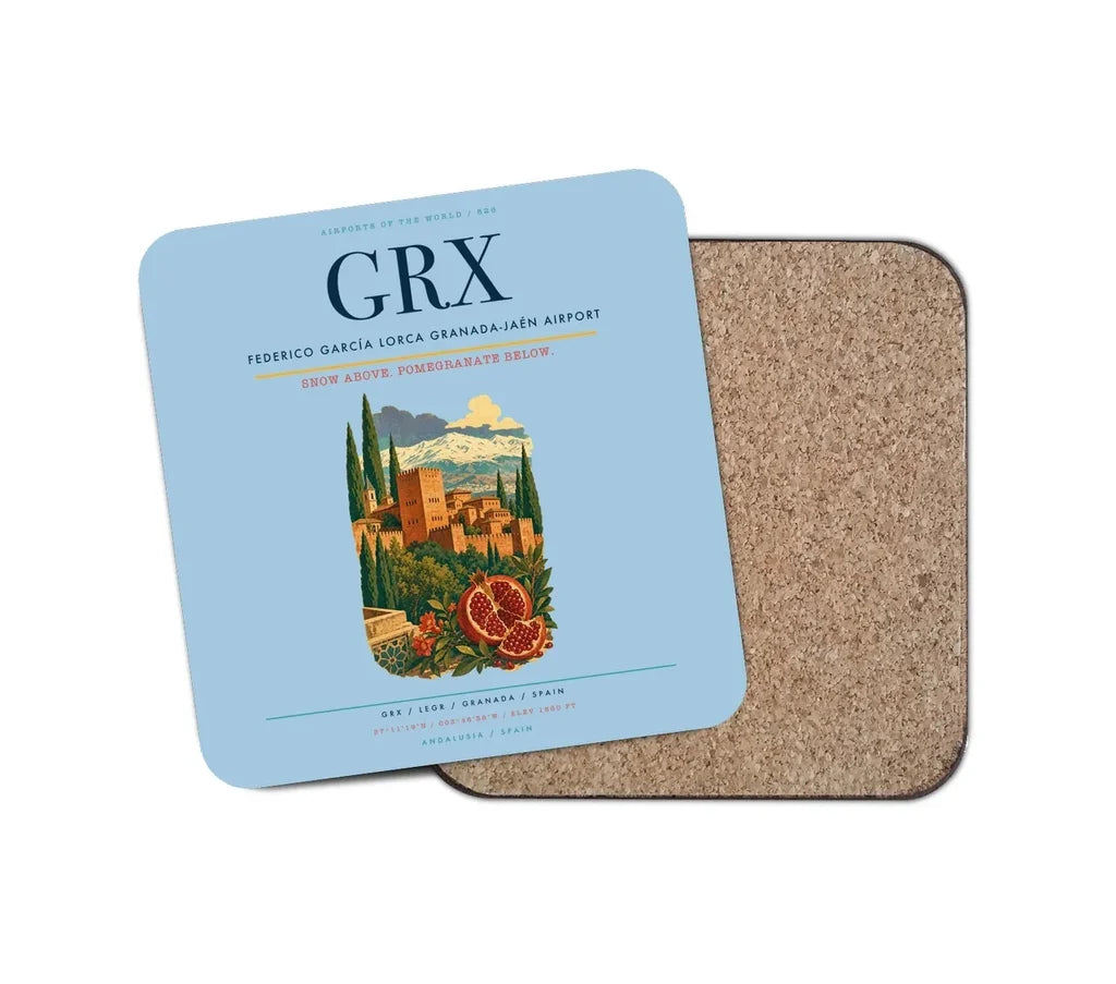 Federico García Lorca Granada-Jaén Airport (GRX) design on light blue 1 piece coaster