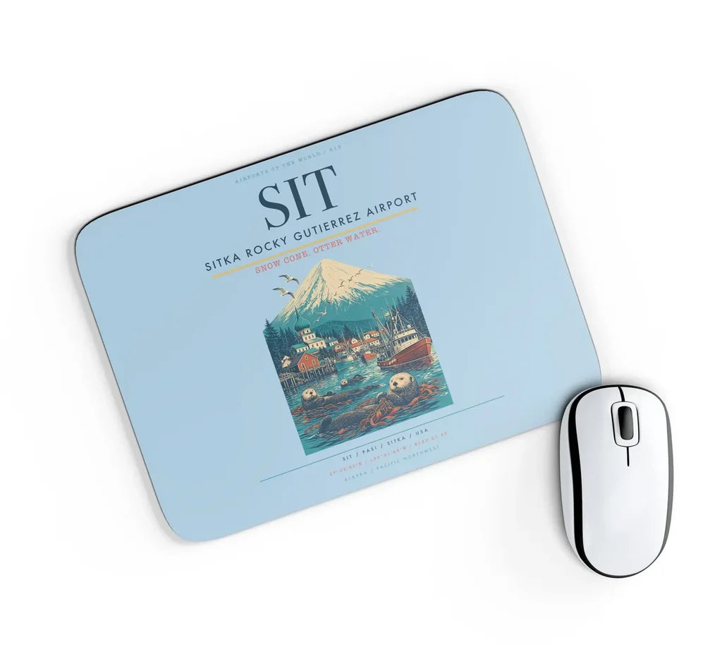 Sitka Rocky Gutierrez Airport (SIT) design on light blue rectangle mouse pad