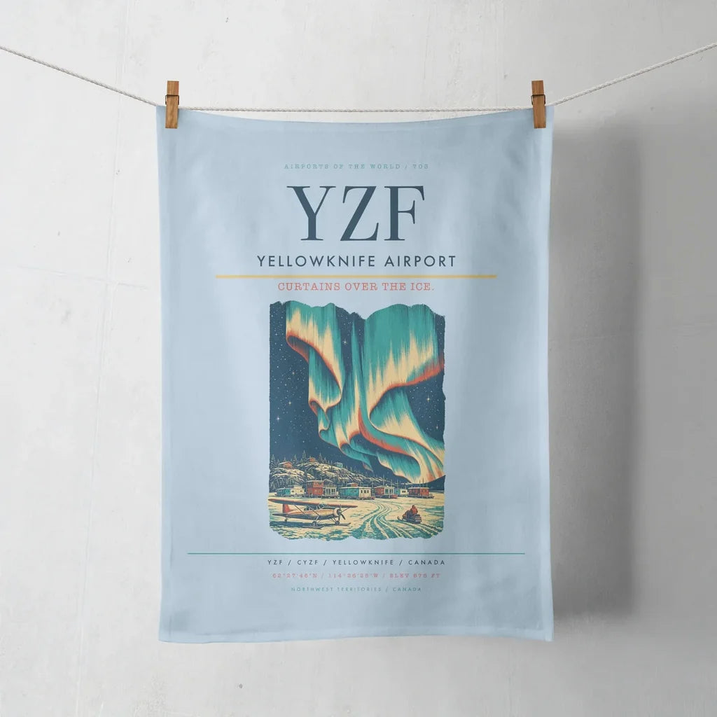 Yellowknife Airport (YZF) design on light blue towel