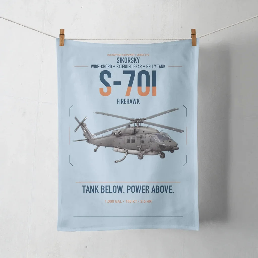 Sikorsky S-70i FIREHAWK design on light blue towel