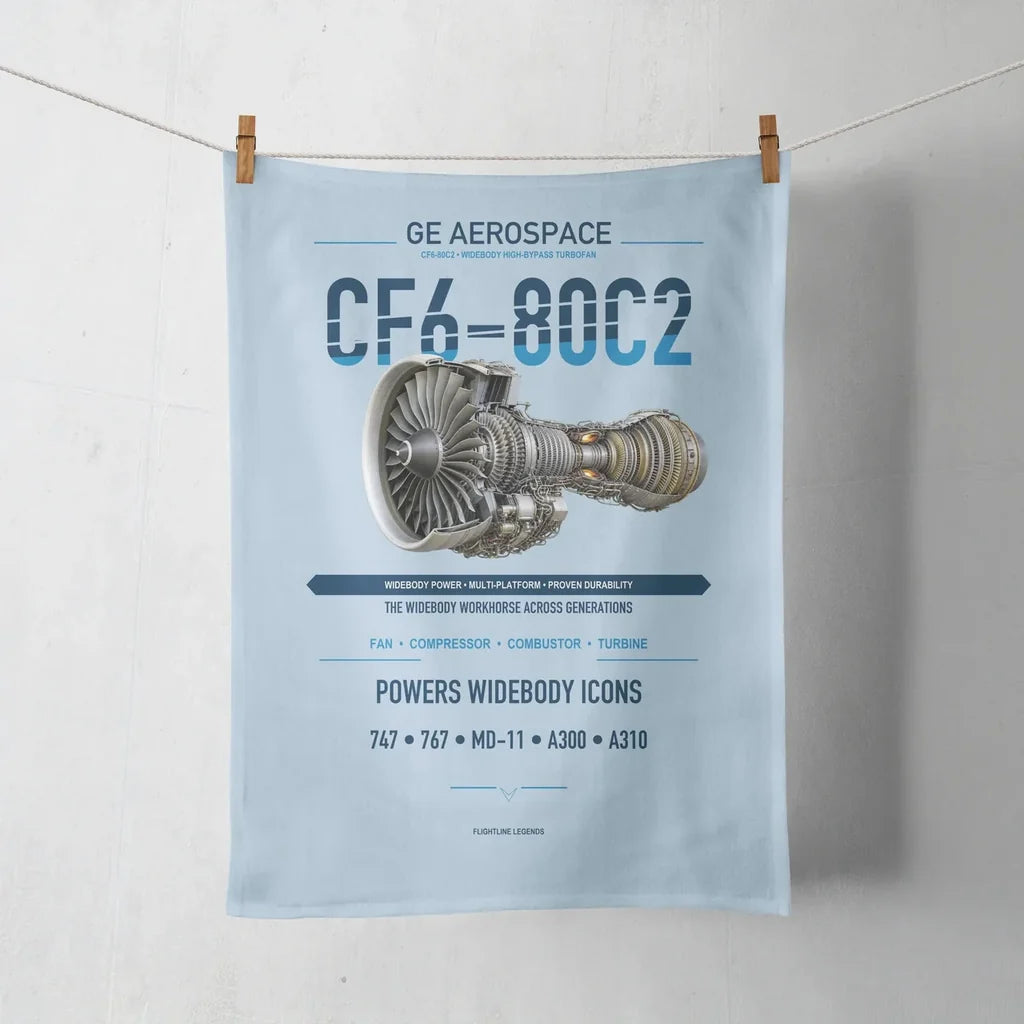 CF6-80C2 design on light blue towel